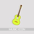 Light Green Mexican guitar melody. Vector isolated illustration on white background. Music icons and melody template.